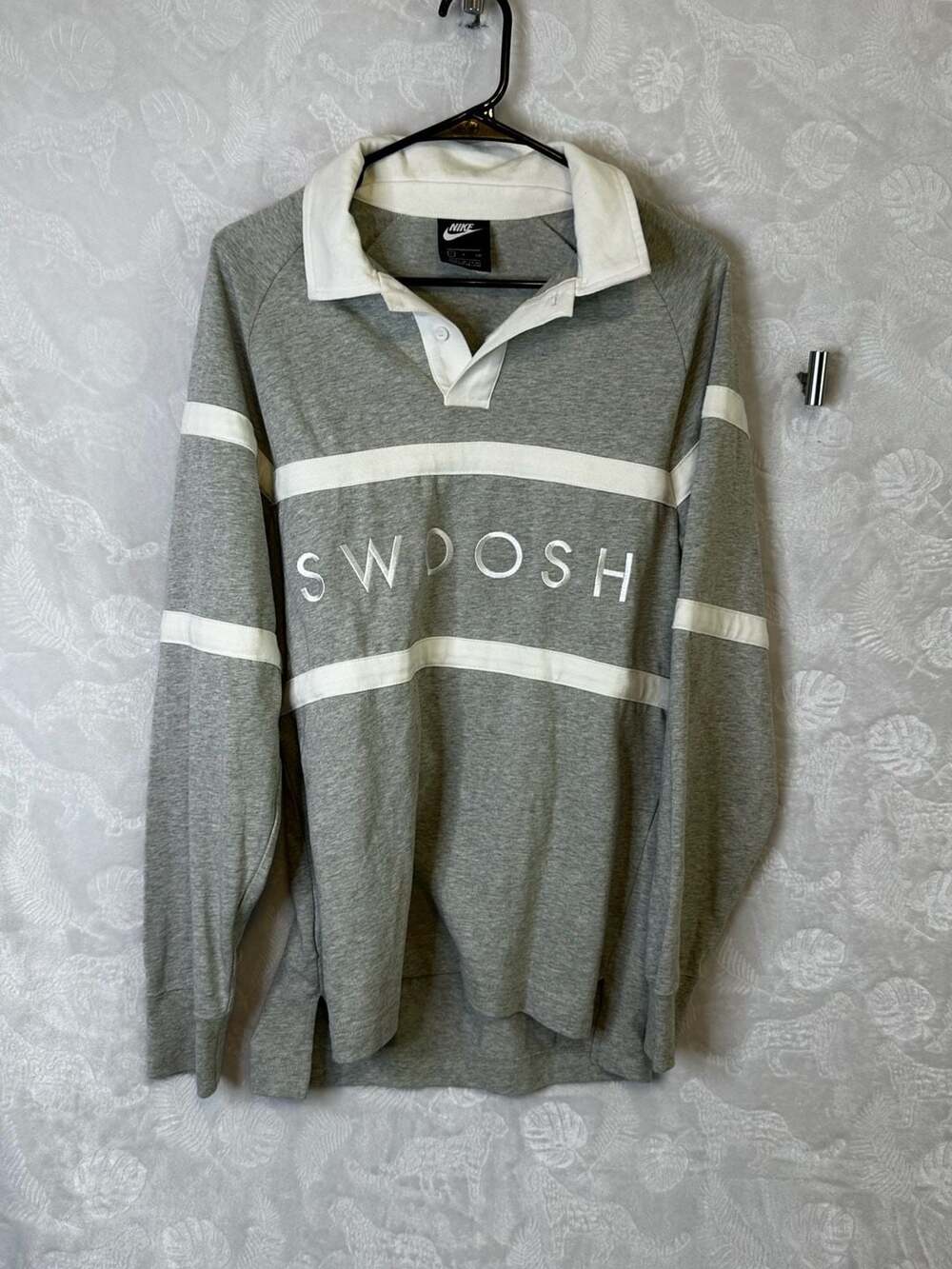 Nike Sportswear Swoosh Rugby Shirt Gray White Size S